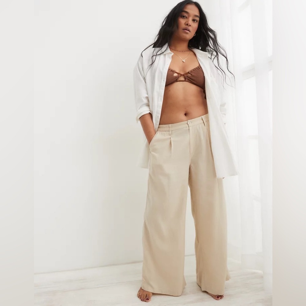 AERIE | linen blend high waisted trouser | size xl